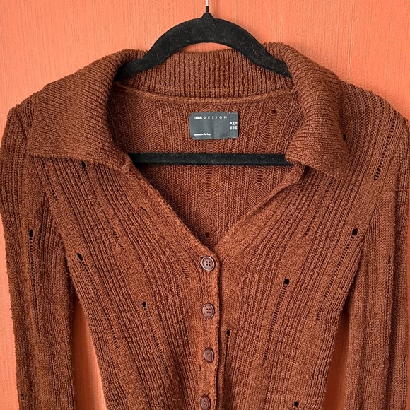 ASOS Brown Ribbed Button-Up Cardigan 2 - Picture 4 of 4